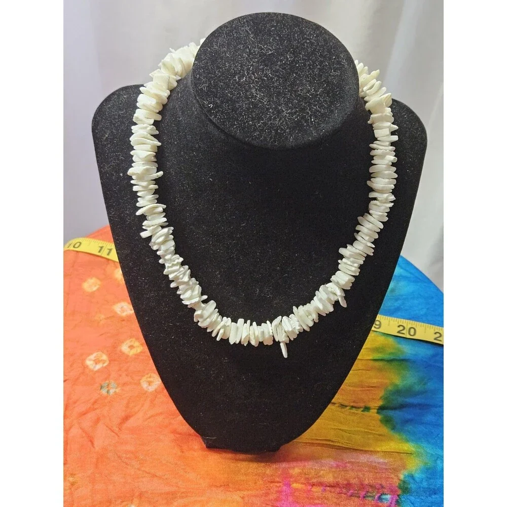 White Natural Shell Chip Beaded Necklace Ball/Bead Chain Beach Bohemian